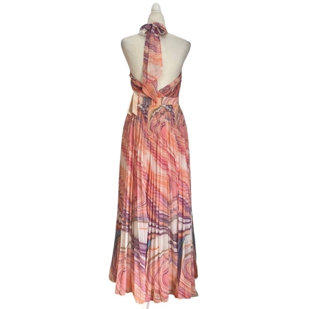 Rococo Sand NWT Dress Eira Long Dress Peach Lilac Chiffon Halter Open Back - Picture 8 of 16